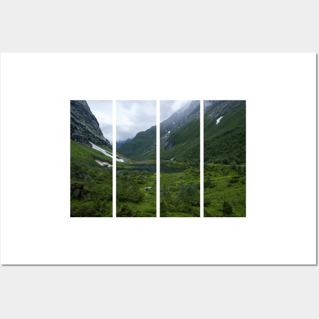 Wonderful landscapes in Norway. Vestland. Beautiful scenery of Urasetra and surroundings. Cows, lake, road and snowed mountain. Paradise and heaven. Cloudy day Wall Art by fabbroni-art